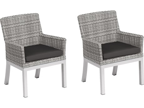 Oxford Garden Argento Wicker Dining Arm Chair with Jet Black Cushions (Price Includes 2)