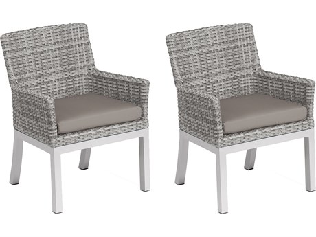 Oxford Garden Argento Wicker Dining Arm Chair with Stone Cushions (Price Includes 2)