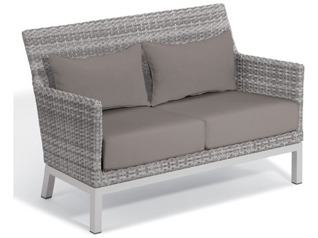 Oxford Garden Argento Wicker Loveseat with Stone Lumbar Pillows & Cushions