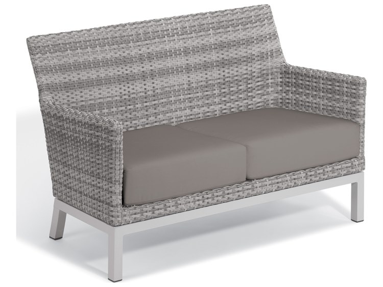 Oxford Garden Argento Wicker Loveseat with Stone Cushions