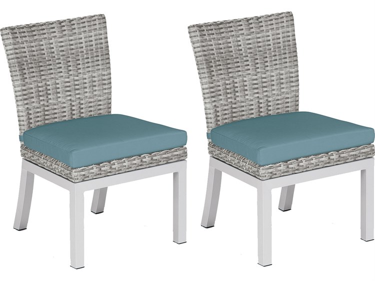 Oxford Garden Argento Wicker Dining Side Chair with Ice Blue Cushions (Price Includes 2)