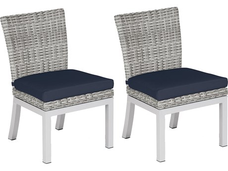 Oxford Garden Argento Wicker Dining Side Chair with Midnight Blue Cushions (Price Includes 2)
