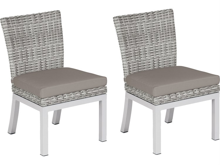 Oxford Garden Argento Wicker Dining Side Chair with Stone Cushions (Price Includes 2)