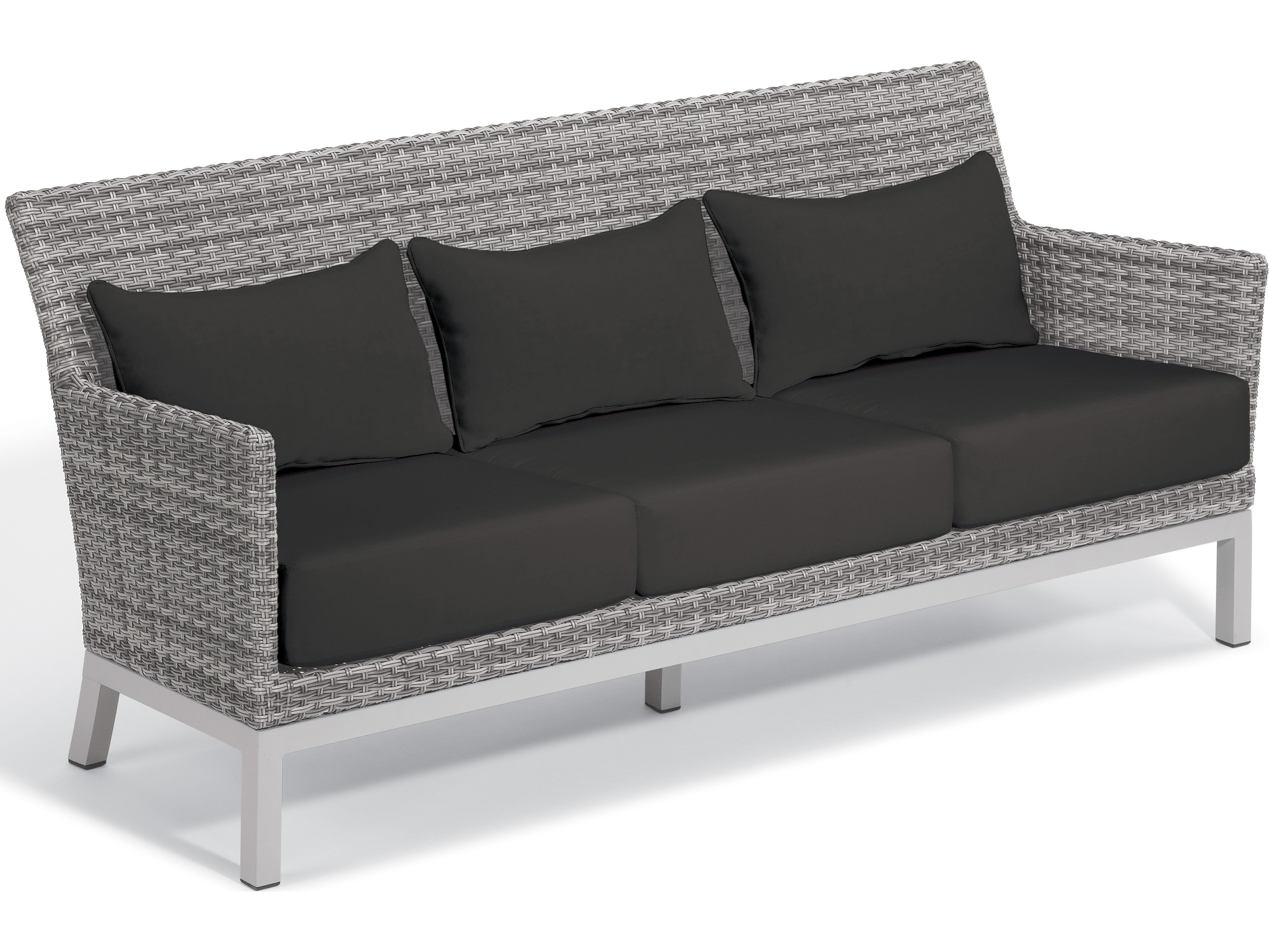 Oxford Garden Argento Wicker Sofa with Jet Black Lumbars Pillows