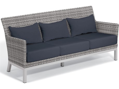 Oxford Garden Argento Wicker Sofa with Midnight Blue Lumbars Pillows & Cushions