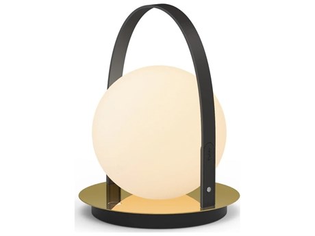 Pablo Bola Lantern Brass Black Opal Glass Globe Table Lamp