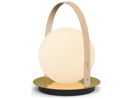 Pablo Bola Lantern Brass Tan Opal Glass Globe Brown Table Lamp