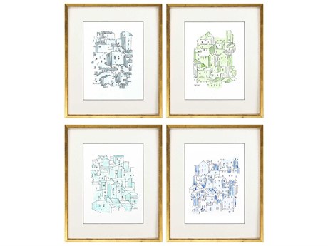 Paragon Architectural Watercolor Rooftops Wall Art Set of 4
