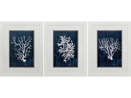 Paragon Waterside Wood Coral Blue Wall Art Set of 3