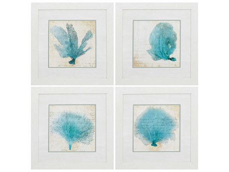 Paragon Waterside Blue Coral Wall Art Set of 4