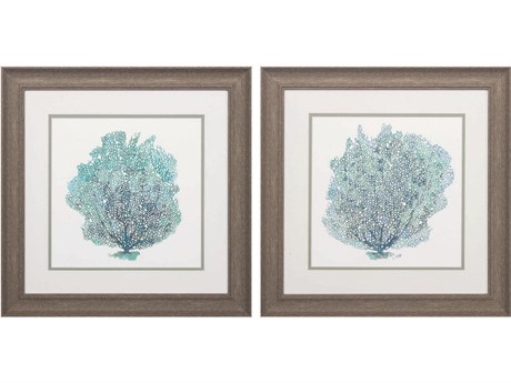 Paragon Waterside Teal Coral on White Wall Art Set of 2
