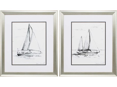Paragon Waterside Coastal Boat Sketch Wall Art Set of 2
