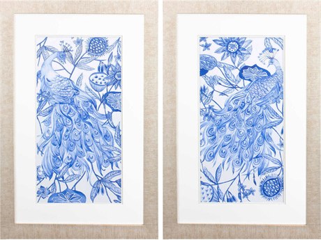 Paragon Florals Peacock in Indigo Wall Art Set of 2