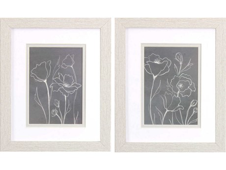 Paragon Florals Gray Poppies Sketch Wall Art Set of 2
