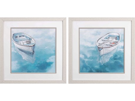 Paragon Waterside Rowing Boat Blues Wall Art Set of 2