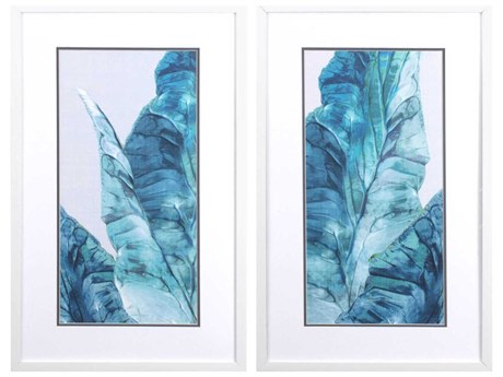 Paragon Waterside Tropical Leaves Blue Wall Art Set of 2