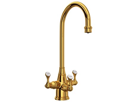 Perrin and Rowe Georgian Era Unlacquered Brass Three Handle Bar/Food Prep Filter Kitchen Faucet