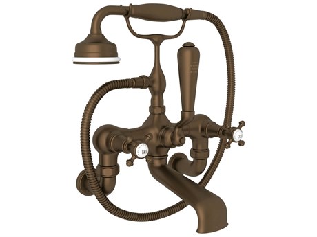 Perrin and Rowe Georgian Era English Bronze Exposed Wall Mount Tub Filler