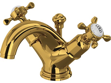 Perrin and Rowe Edwardian Unlacquered Brass Two Handle Lavatory Faucet