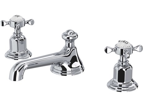 Perrin and Rowe Edwardian Polished Chrome Widespread Lavatory Faucet with Low Spout