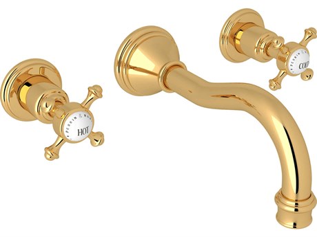 Perrin and Rowe Georgian Era Unlacquered Brass Wall Mount Lavatory Faucet Trim