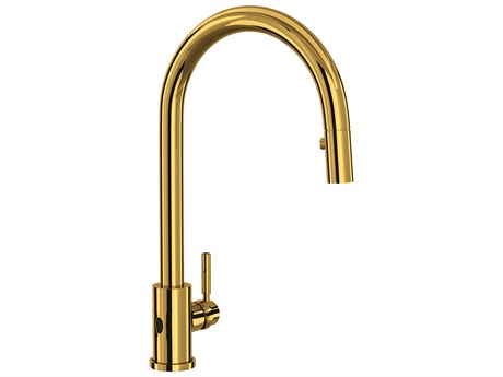 Perrin and Rowe Holborn Unlacquered Brass Pull-Down Touchless Kitchen Faucet