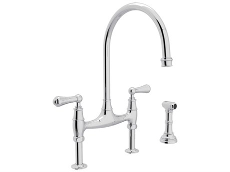 Perrin and Rowe Georgian Era Polished Chrome Bridge Kitchen Faucet with Sidespray
