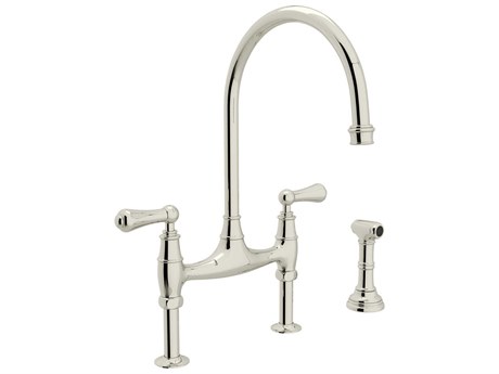 Perrin and Rowe Georgian Era Polished Nickel Bridge Kitchen Faucet with Sidespray