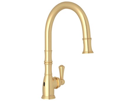 Perrin and Rowe Georgian Era Satin English Gold Pull-Down Touchless Kitchen Faucet