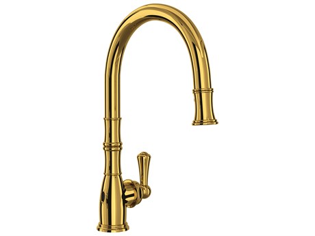 Perrin and Rowe Georgian Era Unlacquered Brass Pull-Down Touchless Kitchen Faucet