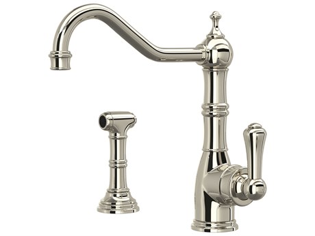 Perrin and Rowe Edwardian Polished Nickel Single Handle Kitchen Faucet with Sidespray with Lever Handle