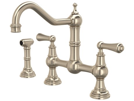 Perrin and Rowe Edwardian Satin Nickel Bridge Kitchen Faucet with Side Spray