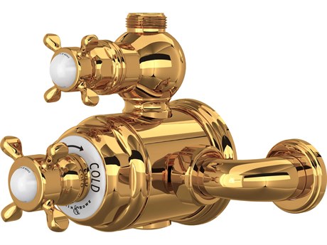 Perrin and Rowe Edwardian English Gold Exposed Thermostatic Mixer with Cross Handle