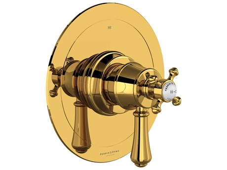 Perrin and Rowe Georgian Era Unlacquered Brass Therm & Pressure Balance Trim