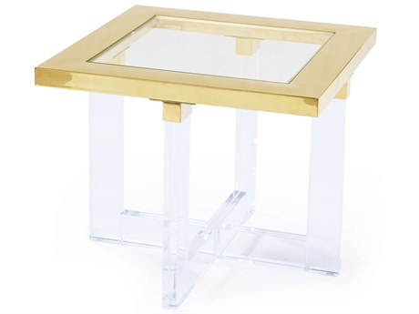 Pasargad Home Vicenza Square Glass White Gold End Table