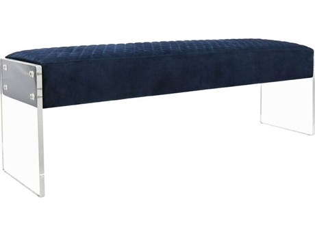 Pasargad Home Tribecca Navy Clear Blue Velvet Upholstered Accent Bench