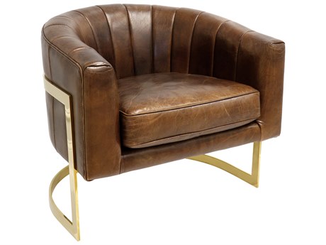 Pasargad Home Vicenza Castello Brown Leather Accent Chair