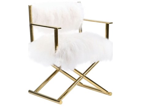Pasargad Home Paris Love White Fur Accent Chair