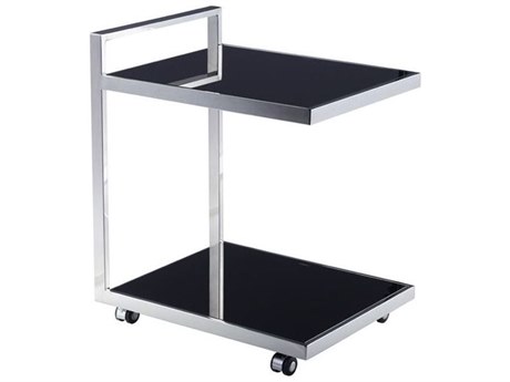 Pasargad Home Luxe Glass Silver Black Chrome Bar Cart
