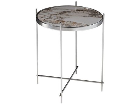 Pasargad Home Luxe Round Glass Multi Chrome End Table