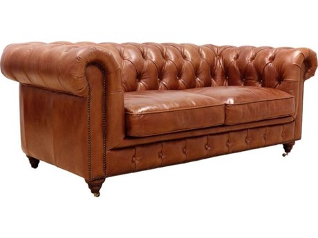 Pasargad Home Paris Club Chester Bay Brown Leather Loveseat