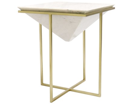 Pasargad Home Beacon Perama Square Marble White Gold End Table