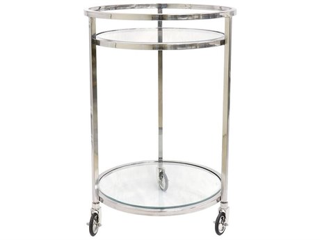 Pasargad Home Beacon Blake Glass Silver Clear Chrome Bar Cart