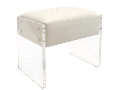 Pasargad Home Tribecca Ivory Clear White Velvet Upholstered Accent Stool