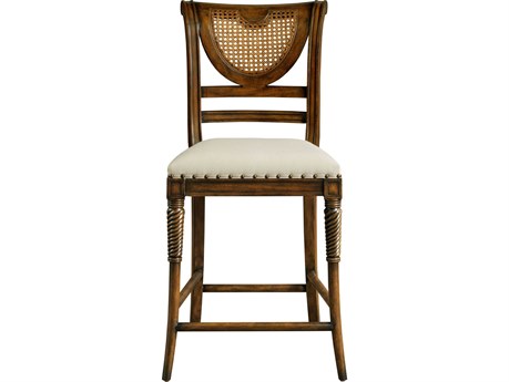 Port Eliot Cane French Walnut Upholstered Counter Stool
