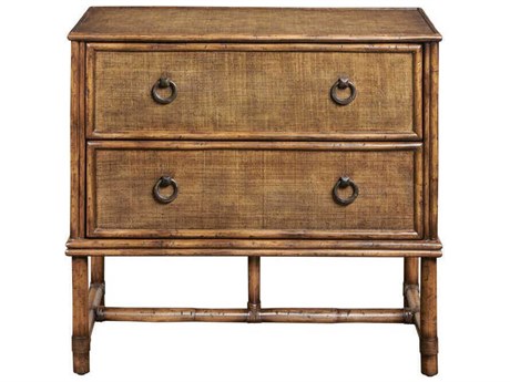 Port Eliot 2-Drawers Brown Rattan Nightstand