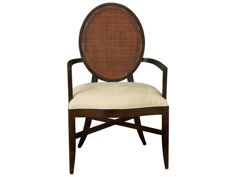 Port Eliot Oval Cane Brown Upholstered Arm Dining Chair