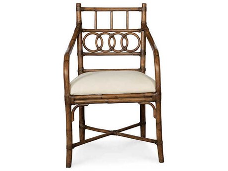 Port Eliot Rattan Brown Leather Arm Dining Chair
