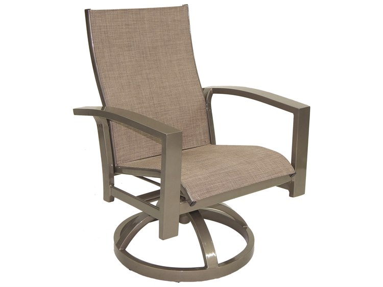 Castelle Orion Sling Dining Cast Aluminum Swivel Rocker Patio Dining Arm Chair