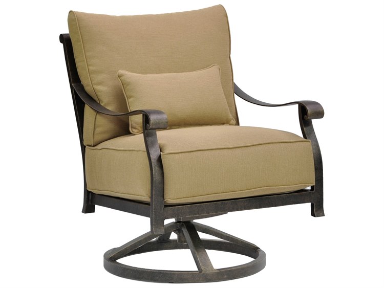 Castelle Madrid Deep Seating Cast Aluminum Swivel Rocker Lounge Chair with One Kidney Pillow